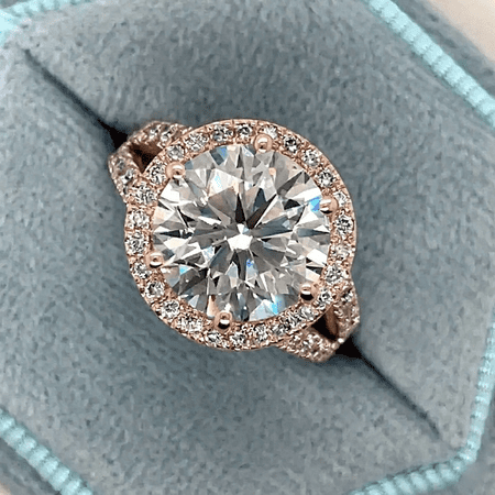 Diamond-Capitals 5.50 Ct Beautiful Round Shape IGI Certified Lab Grown Diamond Halo Engagement Ring for Women in 18K Rose Gold Size 8