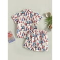 thumbnail image 4 of Bagilaanoe 4th of July Clothes for Toddler Baby Boys Short Sleeve Letter Print Shirt Tops + Shorts 6M 12M 18M 24M 3T 4T Kids Independence Day Outfits 3pcs Short Pants Set, 4 of 9