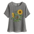 thumbnail image 3 of DDAPJ pyju Sunflower Shirt for Women Boho Summer Tops Cotton Linen Short Sleeve Round Neck T-shirt Lightweight Casual Work Blouses Gray S, 3 of 5