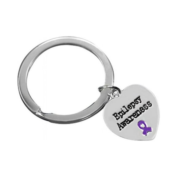 Epilepsy Awareness Ribbon Heart Charm Split Style Keychains