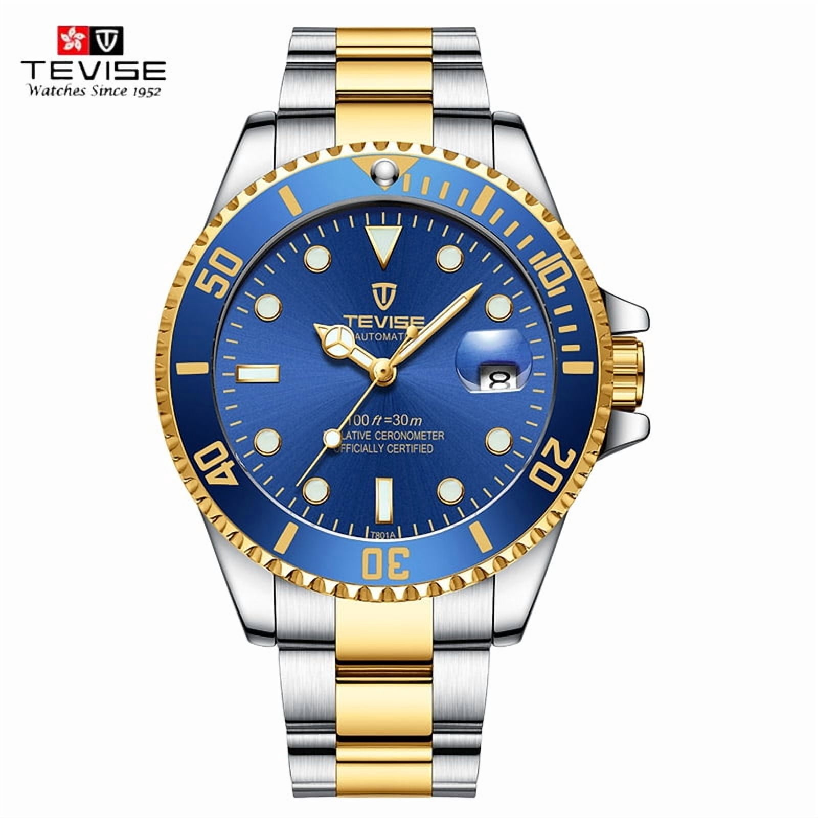 Tevise Classic Quartz Watch Man Waterproof Stainless Steel Wristwatches for Men Relogio Masculino