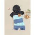 thumbnail image 2 of Bagilaanoe 2pcs Toddler Baby Boy Shorts Set Short Sleeve Hooded T Shirt Tops + Shorts 3M 6M 12M 18M 24M 3T Kids Casual Summer Contrast Color Clothes, 2 of 7