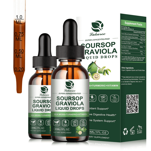 (2 Pack) Soursop Graviola Liquid Drop,Plus Sea Moss for Liver Support & Immune,Antioxidant,2 fl oz