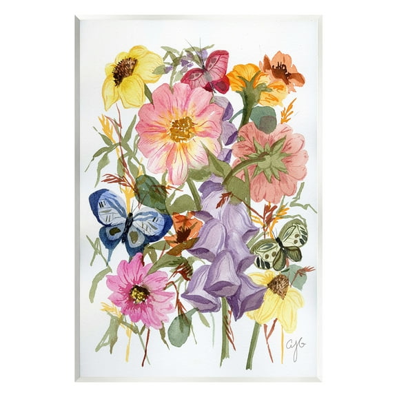 Stupell Industries Mixed Florals & Butterflies Botanical & Floral Painting Unframed Art Print Wall Art, 10 x 15