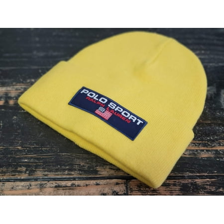 Polo Sport Ralph Lauren Yellow/Navy Blue Flag Patch Cuffed Beanie Hat OS