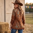 thumbnail image 7 of Womens Floral Print Blazer Ruffled Lapel Collar Long Sleeve Jacket Casual Office Daily Single Breasted Vintage Fall Outerwear Coffee S, 7 of 7