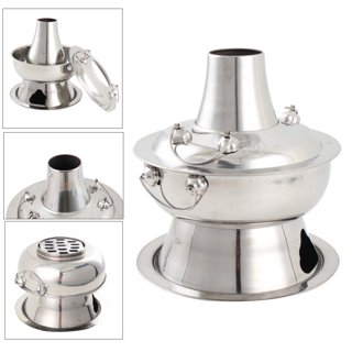 Stainless Steel Hot Pot Chinese Charcoal hotpot, Traditional Meat Cooking  Silver 1.9QT