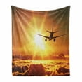 thumbnail image 1 of Scenery Soft Flannel Fleece Throw Blanket, Aeroplane Aircraft Widebody Jet Flying on Air Rising Sun Fluffy Clouds Art, Cozy Plush for Indoor and Outdoor Use, 50" x 60", Multicolor, by Ambesonne, 1 of 6
