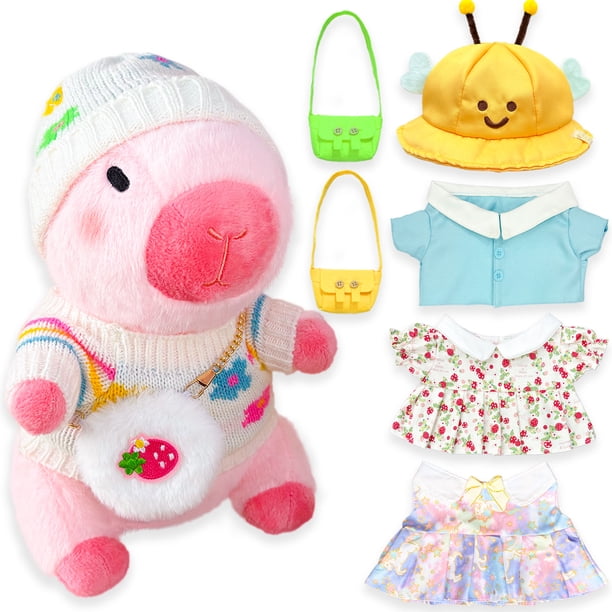 Capybara Peluche con Ropa y Accesorios – 25cm Capibaras de Peluche para Vestir, Juguete de Felpa Kapibara