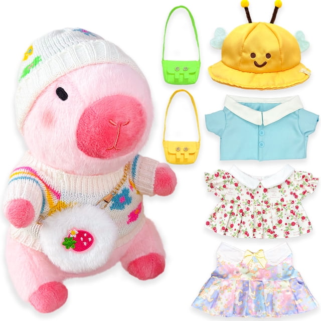 Capybara Peluche con Ropa y Accesorios – 25cm Capibaras de Peluche para Vestir, Juguete de Felpa Kapibara