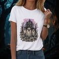 thumbnail image 2 of Women Multicolor Halloween Graphic Print Short Sleeve Crew Neck T-Shirt, Soft Loose Basic Casual Blouse Tops for Daily Autumn Wear and Holiday Party Dressing S White, 2 of 8