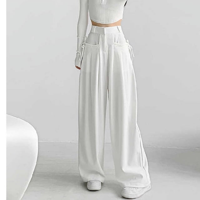 Pantalones de cintura alta con diseño de chica sexy retro americana, pantalones de pierna recta elegantes e informales con cordones laterales para mujer