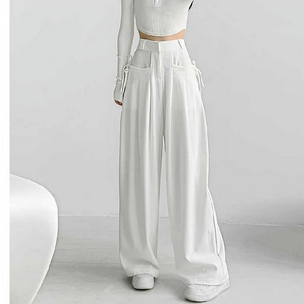 Pantalones de cintura alta con diseño de chica sexy retro americana, pantalones de pierna recta elegantes e informales con cordones laterales para mujer