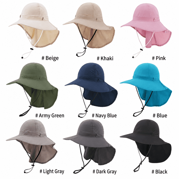 Nestiefly UPF 50 Sun Hat with Neck Flap Wide Brim Bucket Hats Breathable Fishing Hiking Gardening Safari Hat for Men Women Beige One Size