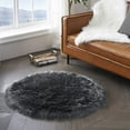 thumbnail image 7 of Latepis Dark Grey Sheepskin Circle Rug 4 ft, Faux Fur Round Rug for Living Room, Boho Rugs, Washable Bedroom Rugs, Fluffy Nursery Rug, Teen Room, Dorm, Cute Room Décor, 7 of 7