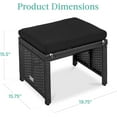 thumbnail image 7 of QRKD Set of 2 Wicker Ottomans, Multipurpose Outdoor Furniture for Patio, Backyard, Additional Seating, Footrest, Side Table w/Removable Cushions, Steel Frame - Black/Black, 7 of 7