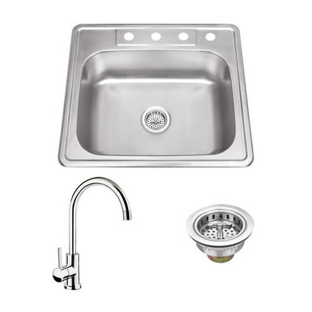 Drop In Single Bowl - Soleil 25'' L x 22'' W Stainless Steel Drop In Single Bowl Kitchen Sink with Faucet