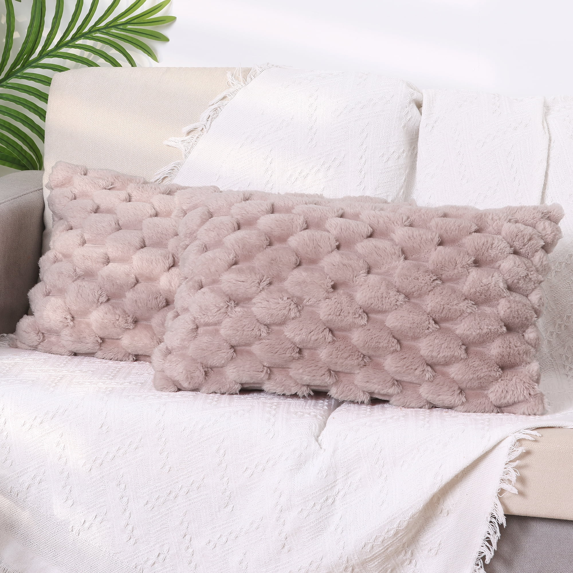 Unique Bargains 4 Fur Decorative Fuzzy Plush Throw Pillow Covers Soft Cozy Cushion Covers Pink 12" x 20"