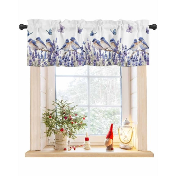 Valances for Windows, Purple Lavender Bird Butterfly Printing Rod Pocket Short Window Valance Curtains Holiday Window Treatment for Kitchen Living Room Bathroom, 42"x12"