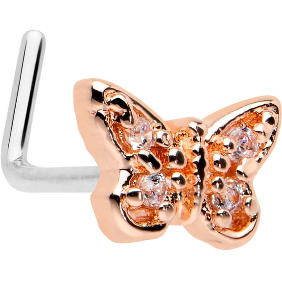 Body Candy Womens 20G 7mm 316L Steel L Shaped Nose Ring Regal Butterfly Nose Stud