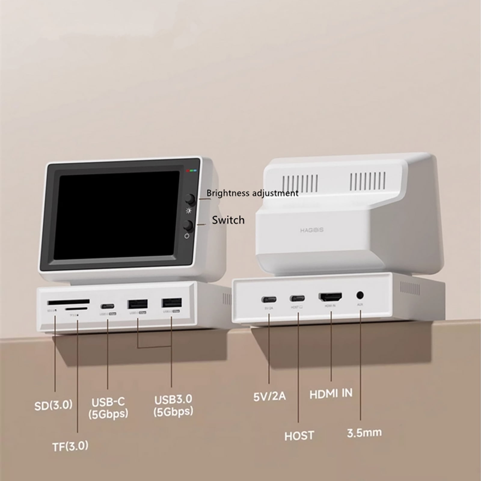 Versatile USB Hub with Wide Viewing Angle IPS Screen for Laptops/Desktops and External Device Connectivity