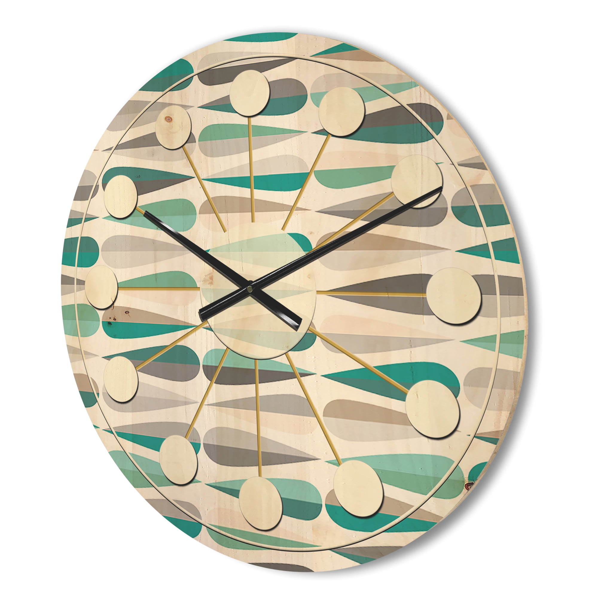 Designart 'Abstract Retro Drops III' Mid-Century Modern Wood Wall Clock
