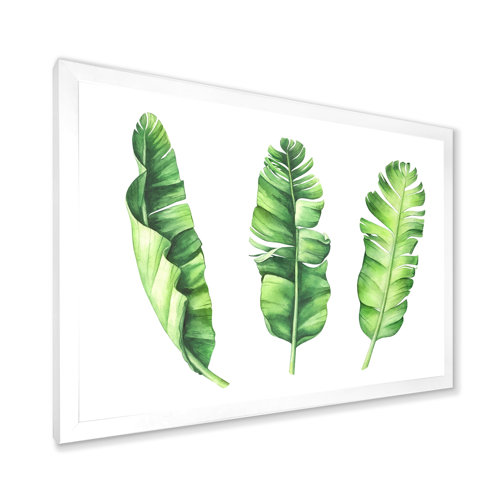 Designart 'Tropical Banana Leaves Set On White' Farmhouse Framed Art Print
