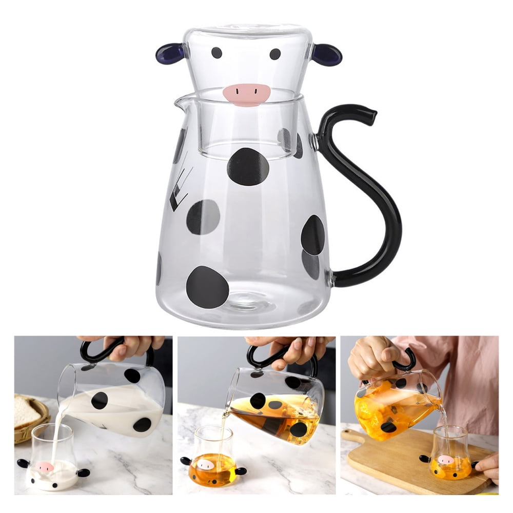 Cow Design Carafe Set with Cup Widen Mouth Deepen and Transparent