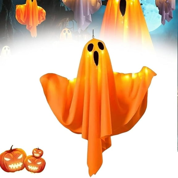 Halloween Decoration LED Glowing Ghosts DIY Modeling Lights, Halloween Hanging Ghosts with Bendable Hands, Hanging Light up Ghosts, Halloweens Decorations Outdoor for Front Yard Patio (Orange)