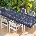 thumbnail image 2 of Japanese Table Cloths for 8 Foot Rectangle Tables, Navy Blue Country Flowers Leaves Aesthetic Patio Waterproof Elastic Fitted Tablecloths, Washable Rectangular Table Cover for Camping, 2 of 8