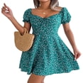thumbnail image 3 of Womens Summer V Neck Ruffle Short Sleeve Floral Print Mini Dress Flowy Swing Mini Dresses, 3 of 7