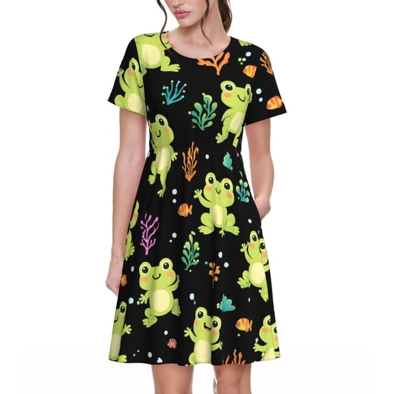 Green Frog Women's Dresses Short Sleeve Nightdresses for Summer