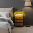 thumbnail image 2 of Atilioo Nightstand with Charging Station, LED Bedside Table Tall Dresser with 3 Fabric Drawers, USB/Type-C Ports and Outlets for Bedroom Living Room, Brown, 2 of 9
