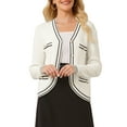 thumbnail image 1 of Suéter de Cardigan de V Cuello para Mujeres INSPIRE CHIC de Manga Larga con Ribete en Contraste, Chaqueta de Punto Acanalado XL Blanca, 1 of 5