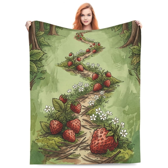 Strawberry Blanket, Ultra Soft Flannel Throw Blanket, Cute Strawberry Decor Blanket for Sofa, Couch, Bed, Bedroom, Living Room, Travel and Camping 50"x40"