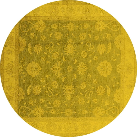 Ahgly Company Machine Washable Indoor Round Oriental Yellow Traditional Area Rugs, 5' Round