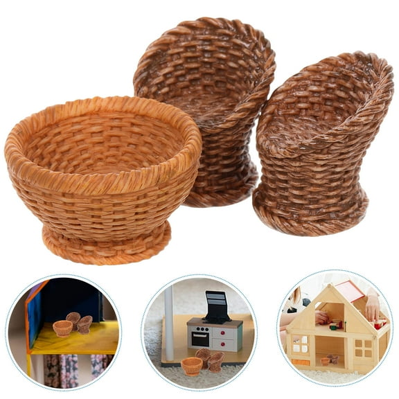 GOOHOCHY 1 Set Miniature Doll House Basket And Chair Model Imitation Woven Basket Doll House Mini Basket Mini Furniture Props Doll House Scene Prop