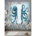 thumbnail image 5 of Octopus Blue Semi Sheer Window Curtains 84 Inches Long, Coastal Starfish Nautical Anchor Flower Rod Pocket Voile Silky Chiffon Curtain Light Filtering Drapes for Living Room, 52"x84", 2 Panels, 5 of 9