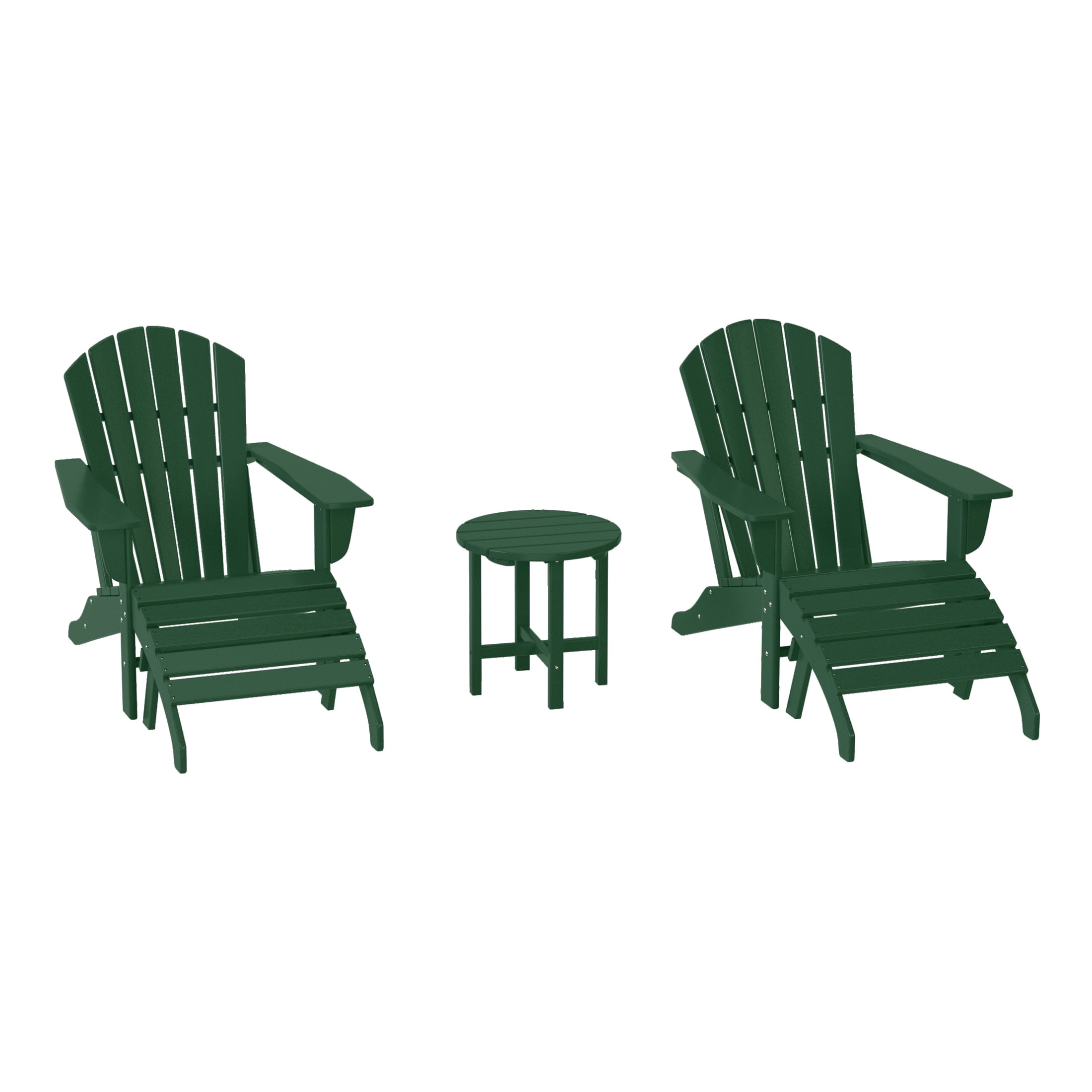 WestinTrends Dylan Outdoor Adirondack Chair With Ottoman And Side Table 5-Piece Set, Dark Green