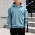 thumbnail image 2 of Ulanda Boys Sweatshirts Long Sleeve Fleece Hoodie Thick Fashion Plain Hooded Pullover For Teens Fall Kids Clothes (Light Blue, 10-11 Years), 2 of 4