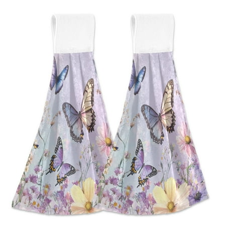 

2 Bathroom Towels Kitchen Towels 18.2x14In Velcro Hand Wipes Dish Cloths & Dish Towels Washroom Towels Face Towel Hand Wipes Light Purple Flower Butterfly