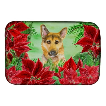 German Shepherd 2 Poinsettas Dish Drying Mat