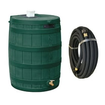 Good Ideas Rain Wizard 50 Gallon Plastic Rain Barrel, Green Bundled with 50' Soaker Hose