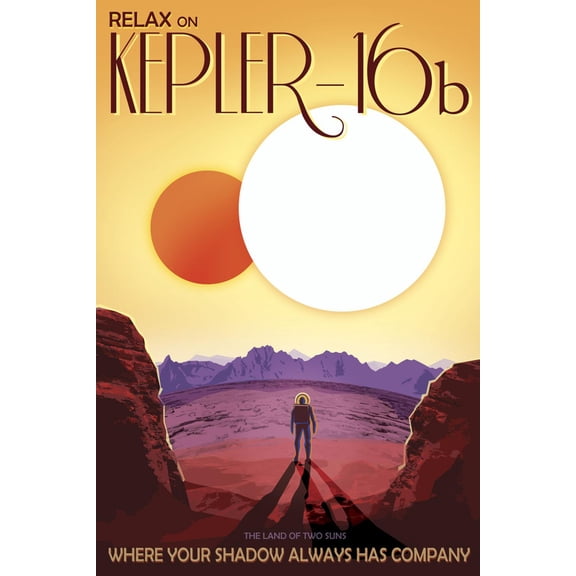 Art.com Kepler-16B Orbits a Pair of Stars in This Retro Space Poster Art Print, 24" x 36"
