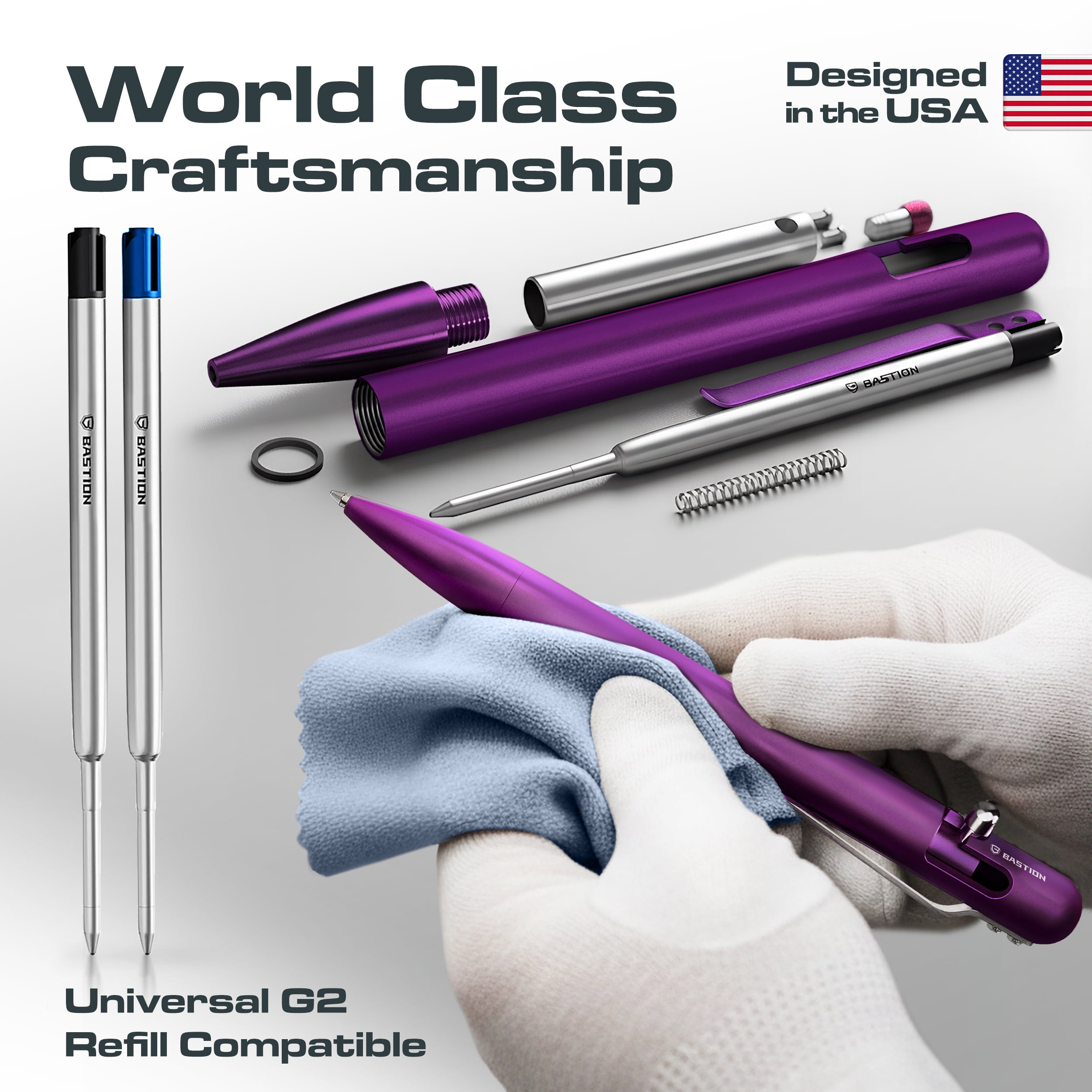 Bastion Aluminum Bolt Action Pen, Purple, Ballpoint Refillable, 1 Count