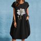 thumbnail image 2 of Vestido suelto de manga corta informal con estampado floral de algodón y lino de verano para mujer con bolsillo y cuello redondo Pompotops  ghjkhdj12072, 2 of 6