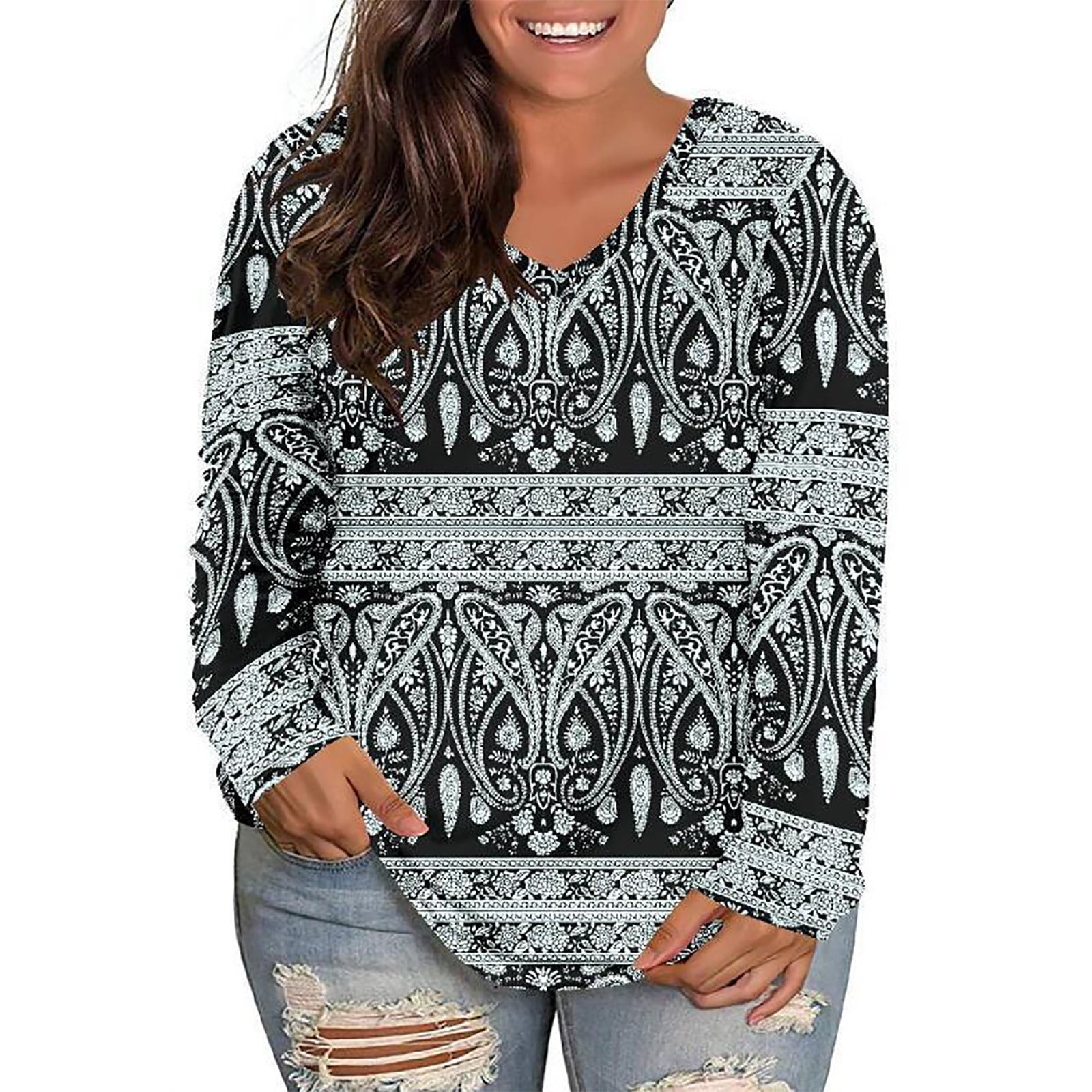 Flowy Dressy Tunic Tops to Wear with Leggings Plus Size Tops for Women Comfy Hide Belly Long Shirt Button V-Neck Floral Printing Long Shirts Gray S Walmart.com