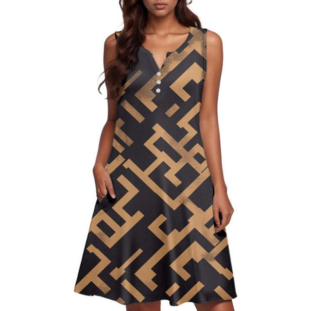 Icvfdpl Robes de Plage pour Femmes, Bohème Ample Col en V Sans Manches avec Poches Tenue de Plage Mode Robe d'Été pour Femmes