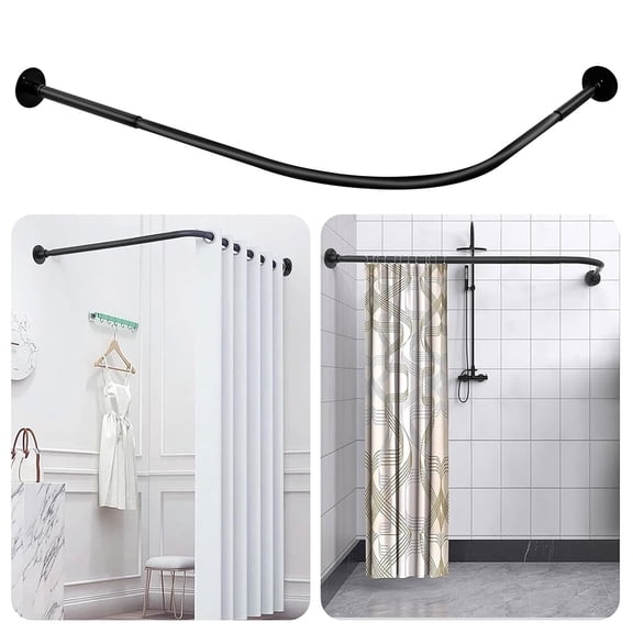 XMZHOU Curved Shower Curtain Rod Stainless Steel Adjustable Arched Shower Curtain Rod Rustproof Expandable No Need To Drill Black Bathroom Bathtub Curtain Rod