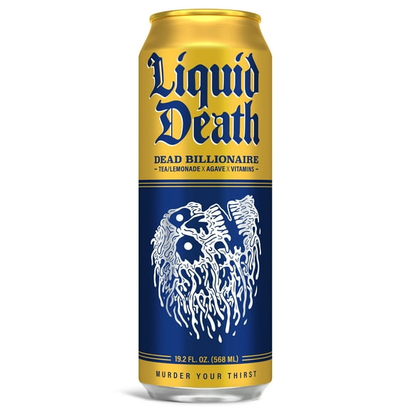 Liquid Death Iced Tea - Dead Billionaire (Black Tea / Lemonade), Less Sugar*, Boost of Caffeine, B Vitamins, No Artificial Sweeteners, King Size 19.2 Fl Oz